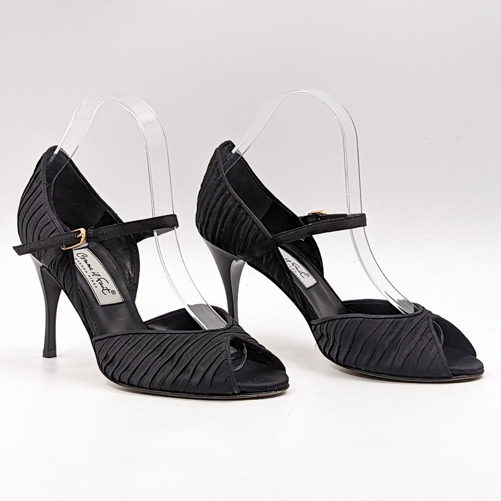 Comme il Faut Women Tango Black Fabric Ridge Strap Stiletto Heels